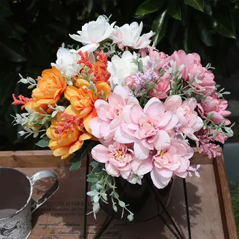 5 ветвей искусственных цветов фрезии, поддельные Георгины и пионы, домашнее свадебное украшение, цветочный букет для вечеринки, цветочная композиция