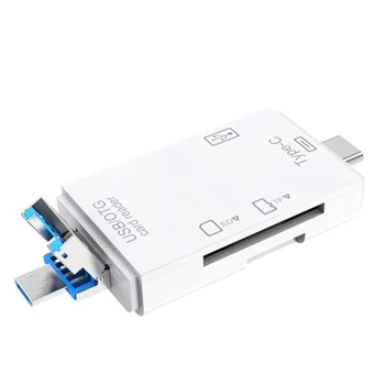 6 в 1 USB 3.0 OTG-Кард-ридер для безопасных Цифровых / TF-Картридеров, Адаптер-Разветвитель для Мобильного телефона И Компьютера-Белый