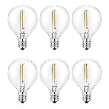 6 шт. сменных светодиодных ламп G40, небьющиеся светодиодные лампы-глобусы на винтовой основе E12 для солнечных гирлянд, теплый белый