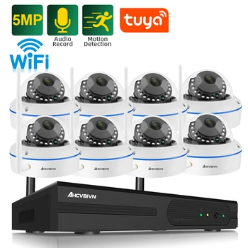 8-КАНАЛЬНЫЙ WIFI NVR Система Видеонаблюдения P2P 5.0MP AI Аудиокамера Комплект Обнаружения Движения Водонепроницаемые Купольные Камеры Безопасности CCTV Kit