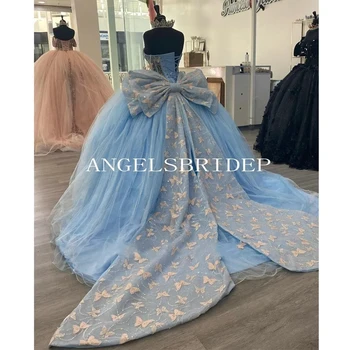 ANGELSBRIDEP Блестящие Пышные Платья-Бабочки С Большим Бантом И Блестящими Аппликациями Vestidos De 15 Anos, Вечернее Платье Для Выпускного Вечера