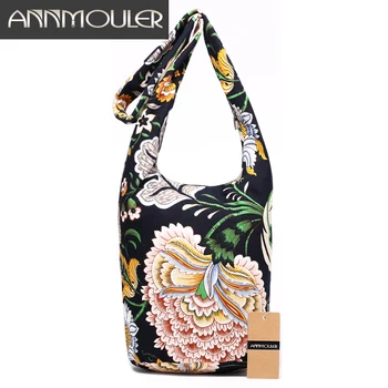 Annmouler, новая модная женская сумка через плечо из хлопчатобумажной ткани, сумка-слинг с цветочным принтом, Большая вместительная сумка через плечо