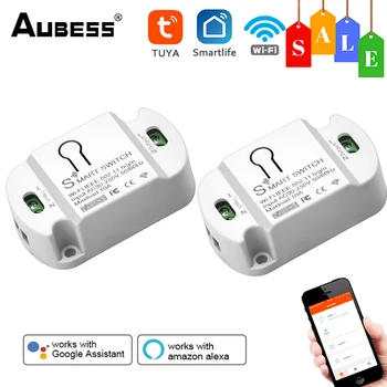 Aubess 10A WiFi Smart Switch Tuya Умный Дом Релейный Модуль Беспроводные Выключатели Света Работает С Alexa Google Home Smart Life APP