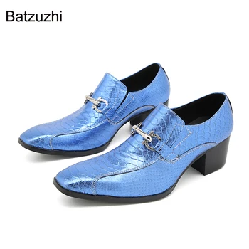 Batzuzhi/ Мужская Обувь Без шнуровки на Высоком Каблуке 6 см, Синие деловые Кожаные модельные Туфли для Мужчин, Официальные Модные Вечерние/Свадебные Туфли, Мужские