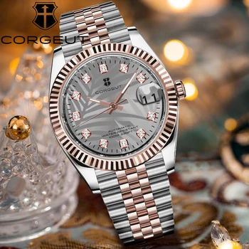 CORGEUT 36mm NH35 Diamond Jungle Деловые роскошные мужские часы с автоматическим механическим сапфировым дисплеем даты и увеличительным стеклом Мужские часы