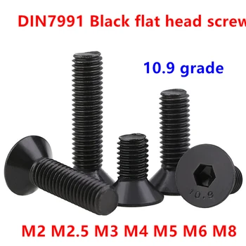 DIN7991 Шестигранный винт с шестигранным ключом M2 M2.5 M3 M4 M5 M6 M8 Черный винт с плоской головкой с шестигранной головкой Винты с потайной головкой Болты