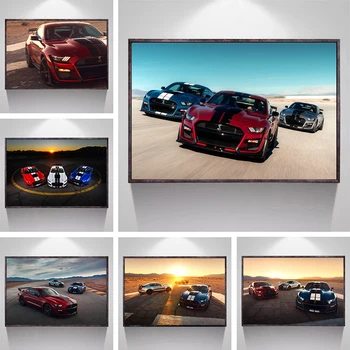 Ford Shelby GT500 Mustang Cobra Racing, спортивный автомобиль, холст, плакаты, печать, Настенная живопись, картина для гостиной, домашний декор