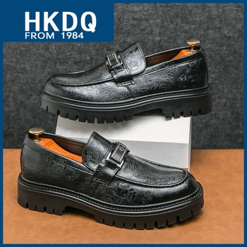 HKDQ Классические мужские модельные туфли из черной кожи, деловые лоферы на платформе, мужская официальная обувь, модные повседневные мужские офисные туфли без застежки