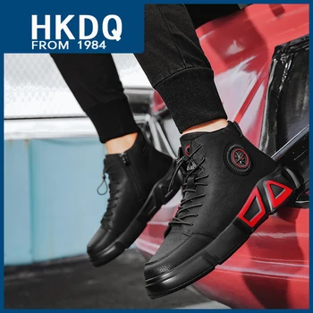 HKDQ Модные черные ботильоны, мужские модные повседневные мужские кроссовки с высоким берцем на платформе, стильные эластичные водонепроницаемые кожаные ботинки Man