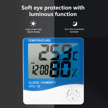 HTC-1S ЖК-цифровой термометр и гигрометр с подсветкой, будильник, Наружная метеостанция для дома в помещении