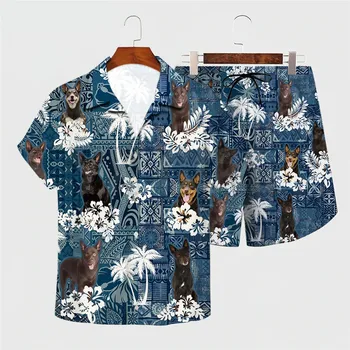 HX Австралийский Келпи Гавайский Комплект Животных Собака 3D Печатная Рубашка С Лацканами Шорты Пляжный Серфинг Мужчины для Женщин Sunmmer Одежда