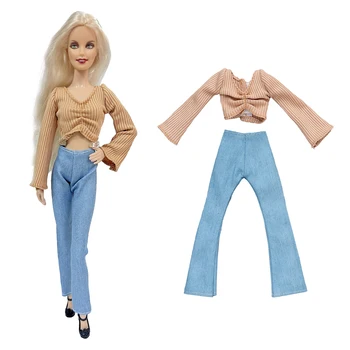 NK 1 комплект модной одежды принцессы длиной 30 см, короткий топ с длинным рукавом, повседневные синие брюки, повседневное платье для куклы Барби, аксессуары, подарочная игрушка