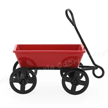 Odoria 1:12 Миниатюрный Красный Прицеп Wagon Trail Car Металлический Сказочный Внутренний Дворик Открытый Садовый Инструмент Аксессуары Для Кукольного Домика Декор Кукольного Дома