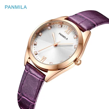 PANMILA Модные женские часы с большим хрустальным циферблатом, Розовое золото, женские фиолетовые часы из искусственной кожи, водонепроницаемые женские часы Relogio Feminino