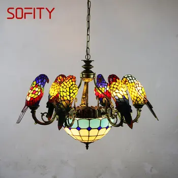 SOFITY Tiffany Parrot Люстра Светодиодная Винтажная Креативная Цветная Стеклянная Подвесная Лампа Декор для Дома Гостиной Спальни Отеля