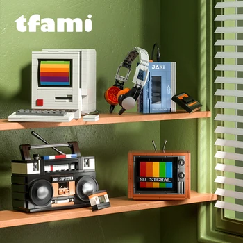 TFAMI Ретро-Ностальгический Старый телевизор Настольный компьютер Магнитофон Walkman Игровой автомат Электрическая модель Строительные блоки Украшения для детских игрушек