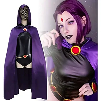 TeenTitans-косплей костюм Ворона, роскошный пояс для комбинезона с фиолетовым плащом, униформа на Хэллоуин, косплей костюм для женщин
