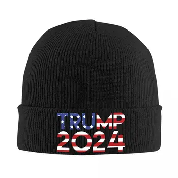 Trump 2024 MAGA Skullies, Шапочки, Кепки, Уличная одежда, Зимняя Теплая Женская Мужская Вязаная шапка для взрослых Унисекс с флагом США, шляпы-капоты