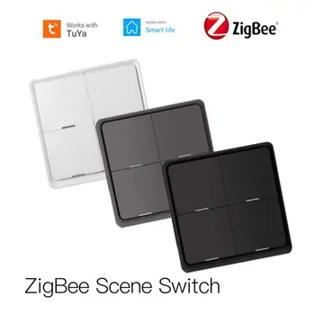 Tuya Smart ZigBee Scene Switch Беспроводной кнопочный контроллер на 4 группы 12 сцен Smart Life Сценарий автоматизации с питанием от аккумулятора