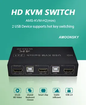 USB KVM-H2 2 В 1 Выходе Видеомикшер Ultra HD KVM Switcher 4K/30Hz для Совместного Использования Принтера Клавиатуры Мыши