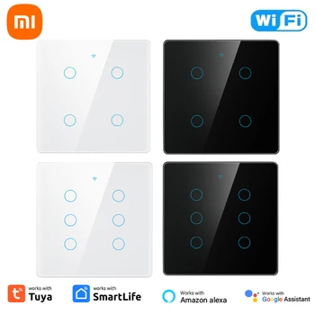 Xiaomi Tuya Wifi Smart Touch Switch Light Бразилия 4 * 4 Без Нейтрального провода 4/6 Банд Пульт Дистанционного Включения-выключения Smart Life Alexa Google Home