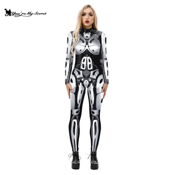 [You're My Secret] Костюмы для Косплея на Хэллоуин для Женщин-Роботов В Стиле Панк, Эластичные Тонкие Комбинезоны с 3D Цифровой Печатью И Длинными Рукавами