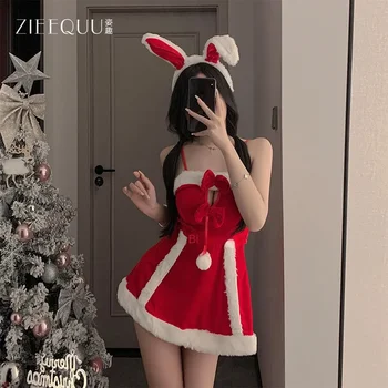 Ziqi Christmas Bunny Girl Плюшевый комплект формы для косплея из бархата и полого сексуального нижнего белья 6109