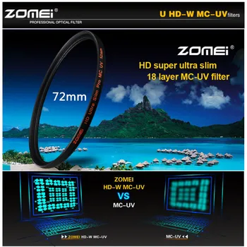 Zomei 72mm HD18 layer HMC Ultra Slim MC UV Filter водонепроницаемый маслостойкий Царапающийся MCUV Фильтр для Объектива Canon Nikon Tamron Sigma 72mm