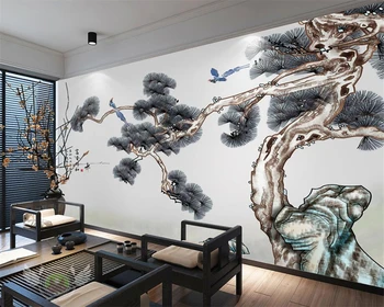 beibehang Гостиная спальня украшение дома обои китайскими чернилами пейзаж гостеприимная сосновая художественная роспись ТВ стены 3d обои