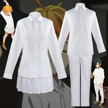 Аниме The Promised Neverland Норман Эмма Косплей костюм Мужская белая рубашка Брюки женская юбка костюм униформа наряд на Хэллоуин