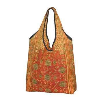 Антикварная китайская сумка для покупок из шелкового ковра, женская портативная сумка для покупок большой емкости, сумки-тоут для покупок в богемном цветочном персидском стиле