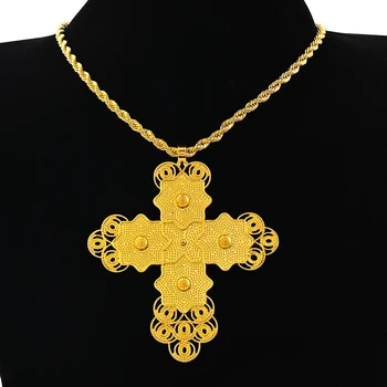 Африканские ожерелья с подвеской в виде Большого Креста Для женщин и девочек Золотого цвета Эритрейские этнические украшения для вечеринок