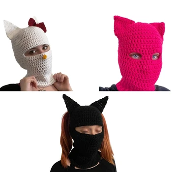 Балаклава для взрослых, Ветрозащитная шапка с кошачьими ушками, закрывающая все лицо, для девочки M6CD