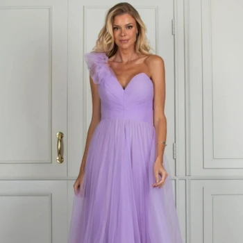 Бальное платье Dathy с открытыми плечами на одну сторону, сексуальное фиолетовое вечернее платье трапециевидной формы, сексуальное тонкое вечернее платье из тюля с хвостом