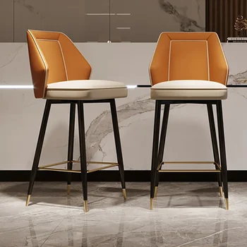 Барный стул из скандинавской кожи Металлический Синий Оранжевый серый Роскошный обеденный стул Барные стулья Дизайн кухни Гостиная Мебель для бара в гостиной