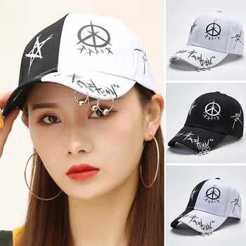 Бейсбольная кепка с граффити унисекс, женская мужская черно-белая шляпа в стиле хип-хоп, Модная индивидуальность, Железное кольцо, кепка от солнца