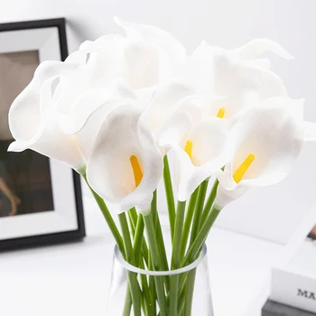 Белые Каллы из искусственных цветов, свадебный букет невесты, 3/5шт, искусственные цветы из искусственной кожи, украшение из искусственных цветов для свадебной вечеринки, декор для домашней вечеринки