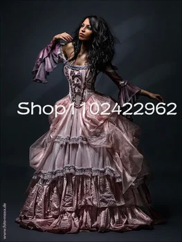 Бледно-розовые вечерние платья в готическом стиле с открытыми плечами, сказочная юбка с рюшами, корсет, платье для выпускного вечера в викторианском стиле