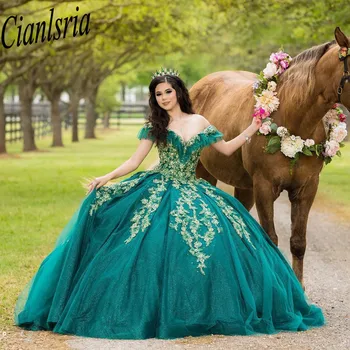 Блестящие Пышные Платья Из Тюля С открытыми плечами 2023 Бальное платье Принцессы Vestido De 15 Anos Sweet 16 Dresses Gala