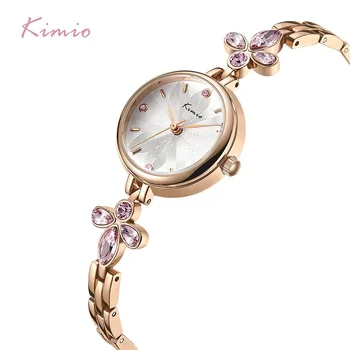 Бренд KIMIO Женские часы-браслет с хрустальным цветком, роскошные женские часы для платья с маленьким циферблатом Magnolia, женские свадебные часы
