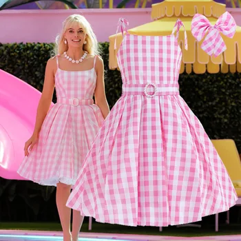 В наличии!Ярко-розовое платье для косплея real Bar-bi, клетчатое платье sweet child для детей, костюмы для косплея для девочек, праздничные каникулы