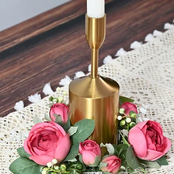 Венок из искусственных пластиковых роз, Свечное кольцо, Подсвечник для декора свадебного дома