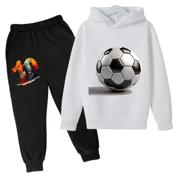 Весенняя и осенняя одежда с принтом футбольной суперзвезды для мальчиков и девочек, Чемпионат мира по футболу, детская модная толстовка с капюшоном и брюками, комплект из 3-15 предметов