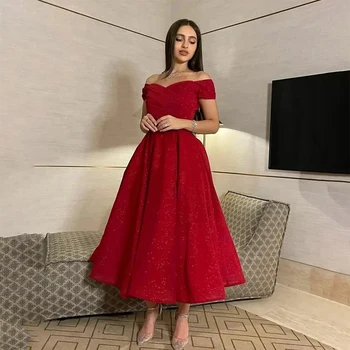 Вечернее платье Verngo Red с открытыми плечами, многоуровневые вечерние платья трапециевидной формы, блестящее свадебное платье из тюля в виде сердечка.
