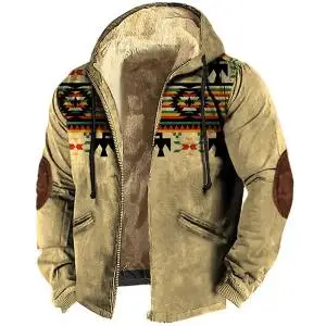 Винтажное пальто на молнии с длинным рукавом и принтом племенного тотема, зимняя теплая куртка для мужчин, толстая одежда, парки, верхняя одежда