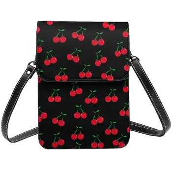 Вишня на черной сумке через плечо Вкусная фруктовая еда Женские объемные женские сумки Эстетичный кожаный кошелек для покупок