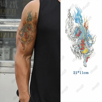 Водонепроницаемая временная татуировка в китайском стиле, наклейка с изображением Короля Огненного дракона, Цветная татуировка для боди-арта, Искусственная татуировка на руке для мужчин и женщин