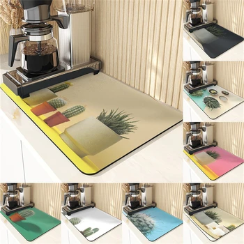 Впитывающий коврик для сушки в 3D растительном стиле для кухонного стола Салфетки для пищевых продуктов Кухонные принадлежности Силиконовые подставки с принтом кактуса
