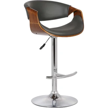 Вращающийся регулируемый барный стул Armen Living Butterfly из серой искусственной кожи и орехового дерева