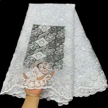 Вышивка Mccarthy Тяжелая Африканская кружевная ткань из белого бисера 2023 Нигерийская мода Свадьба Французский Тюль Кружевной материал 5 ярдов